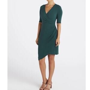 New 41 Hawthorn Green ribbed jersey side ruched midi dress size XL